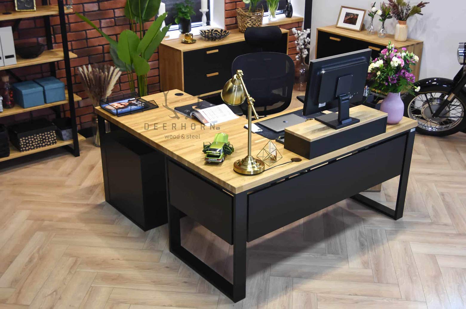 Bureau d'angle avec plateau en bois Bureau d'angle