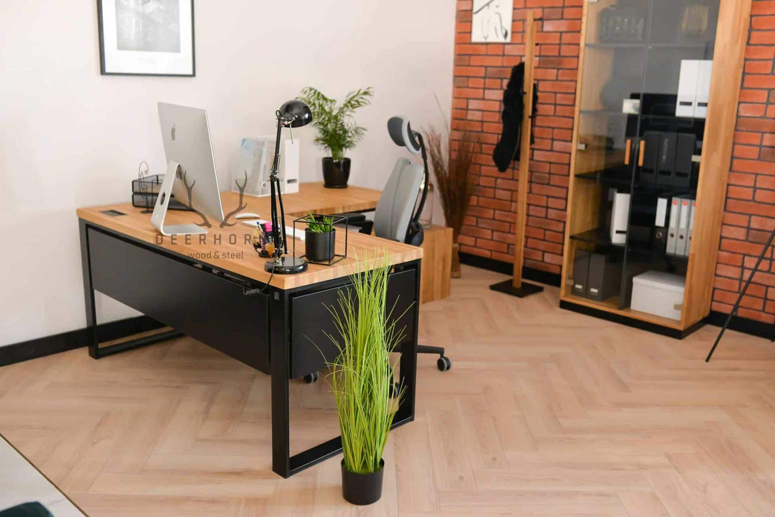 Bureau d'angle avec plateau en bois Bureau d'angle