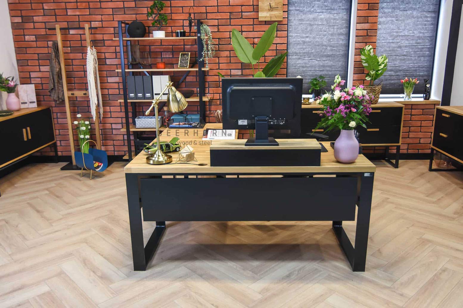 Bureau d'angle avec plateau en bois Bureau d'angle