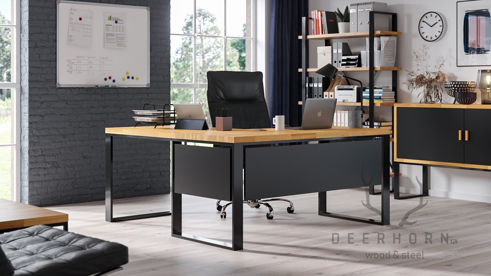 Bureau d'angle avec plateau en bois Bureau d'angle