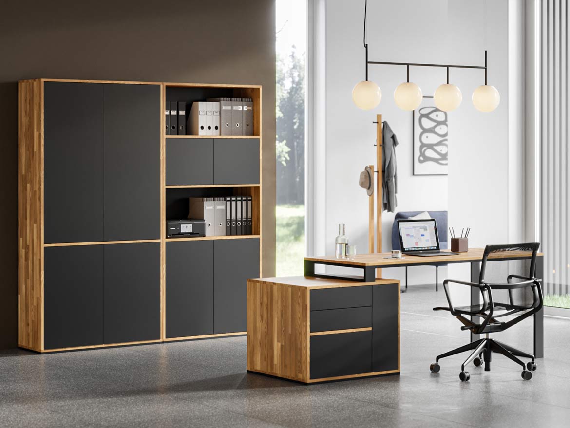 Büromöbel aus Eichenholz für ein kleines Büro eines Anwalts, Barristers