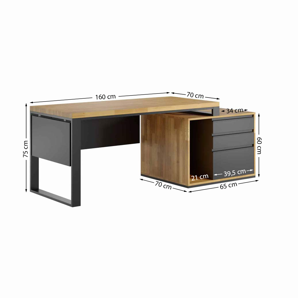 Bureau en chêne Loft Office Plus Right