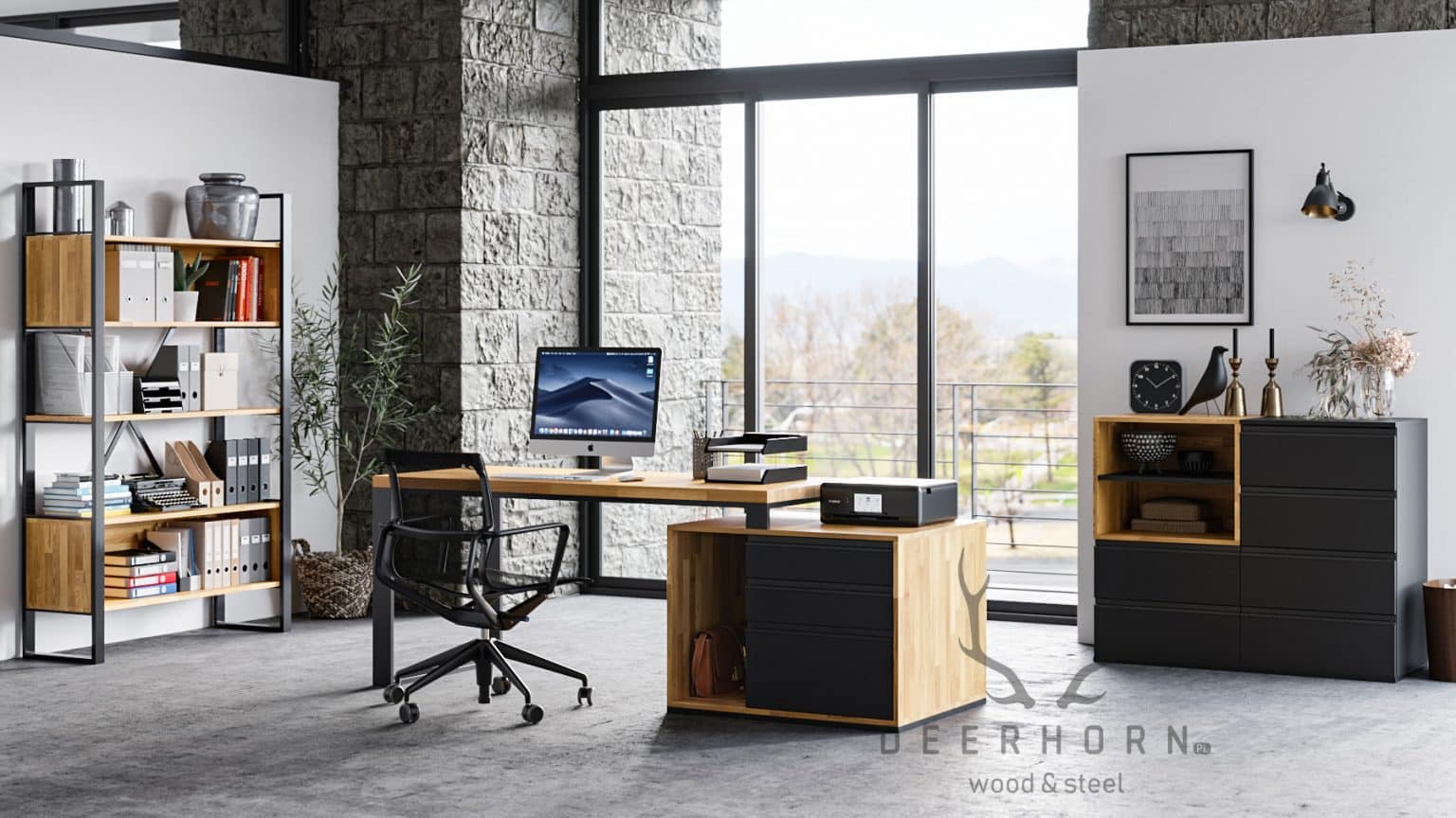 Bureau en chêne Loft Office Plus Right