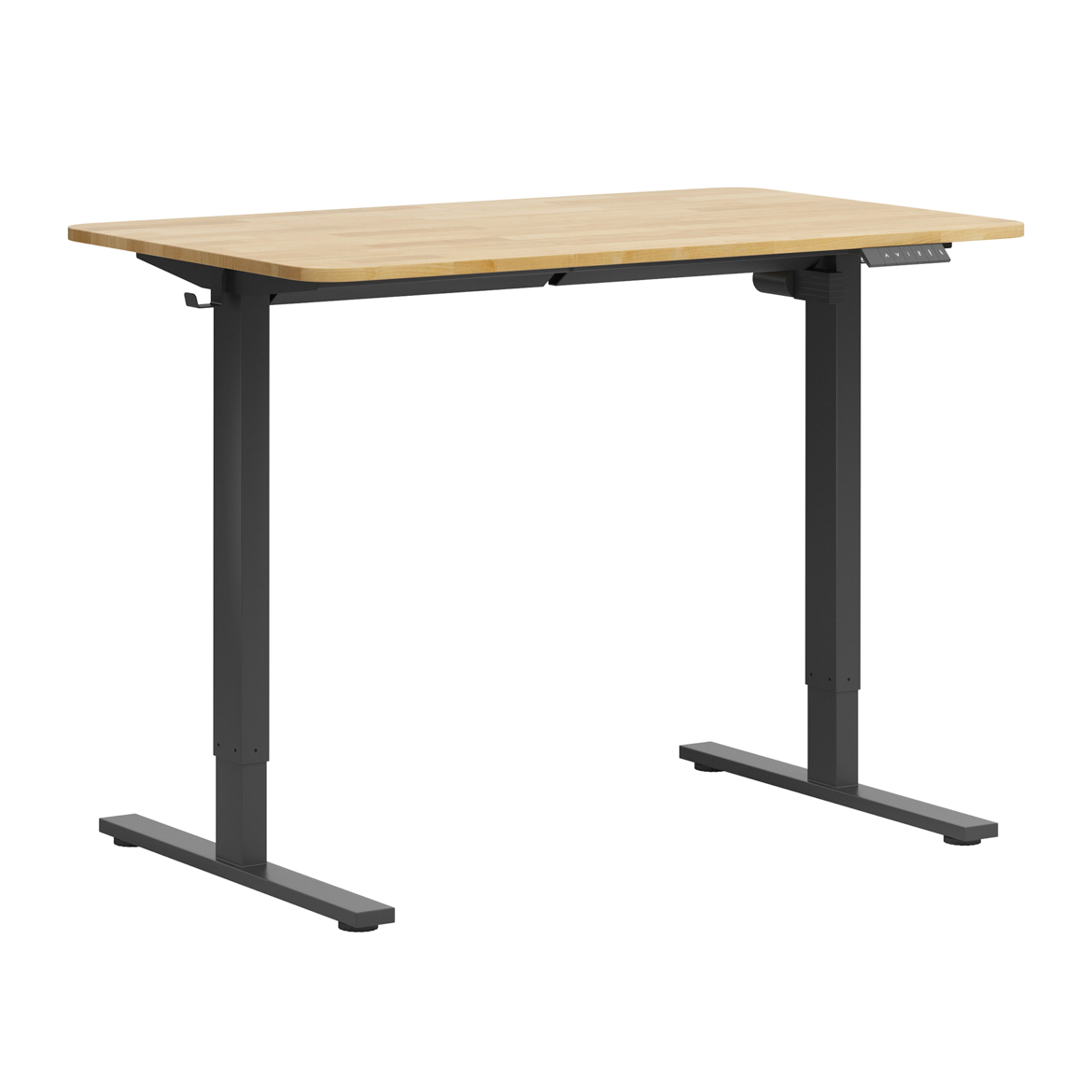 Einfacher elektrisch verstellbarer Schreibtisch mit abgerundeter Holzplatte