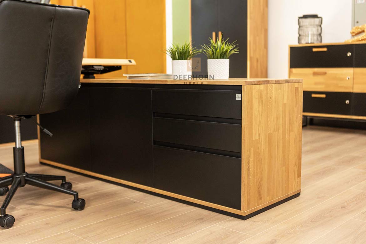 Eckschreibtisch mit Höhenverstellung für Büro und praktischem Rollcontainer 160×70