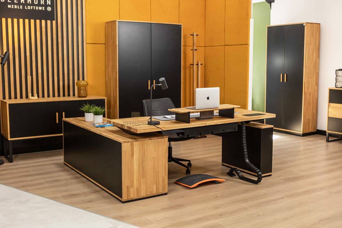 Eckschreibtisch mit Höhenverstellung für Büro und praktischem Rollcontainer 160×70