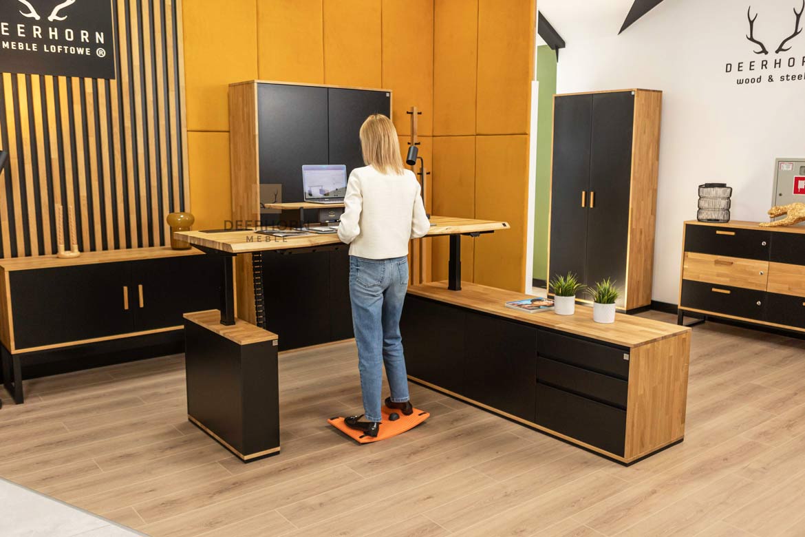 Eckschreibtisch mit Höhenverstellung für Büro und praktischem Rollcontainer 160×70