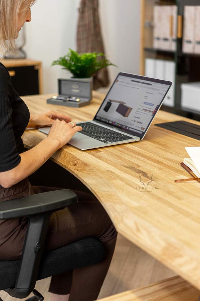Eckschreibtisch mit Höhenverstellung für Büro und praktischem Rollcontainer 160×70
