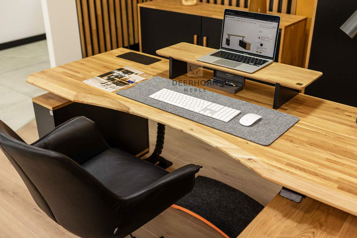 Eckschreibtisch mit Höhenverstellung für Büro und praktischem Rollcontainer 160×70