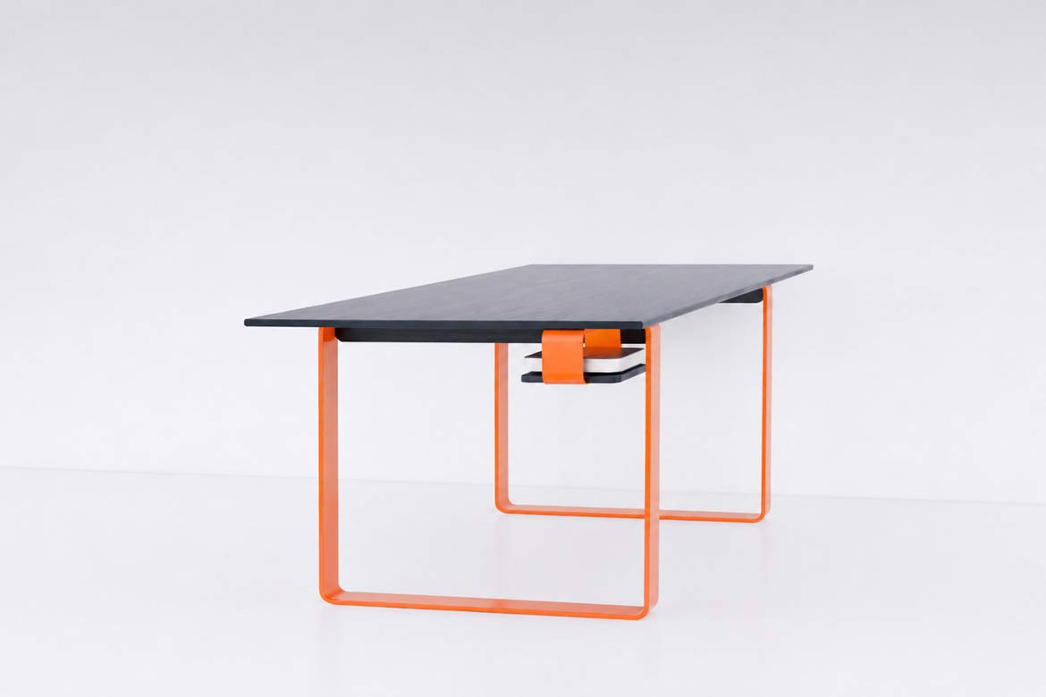 Pure Office Designer Schreibtisch für Büro mit Holzplatte und Ablage für Mac mini - orange
