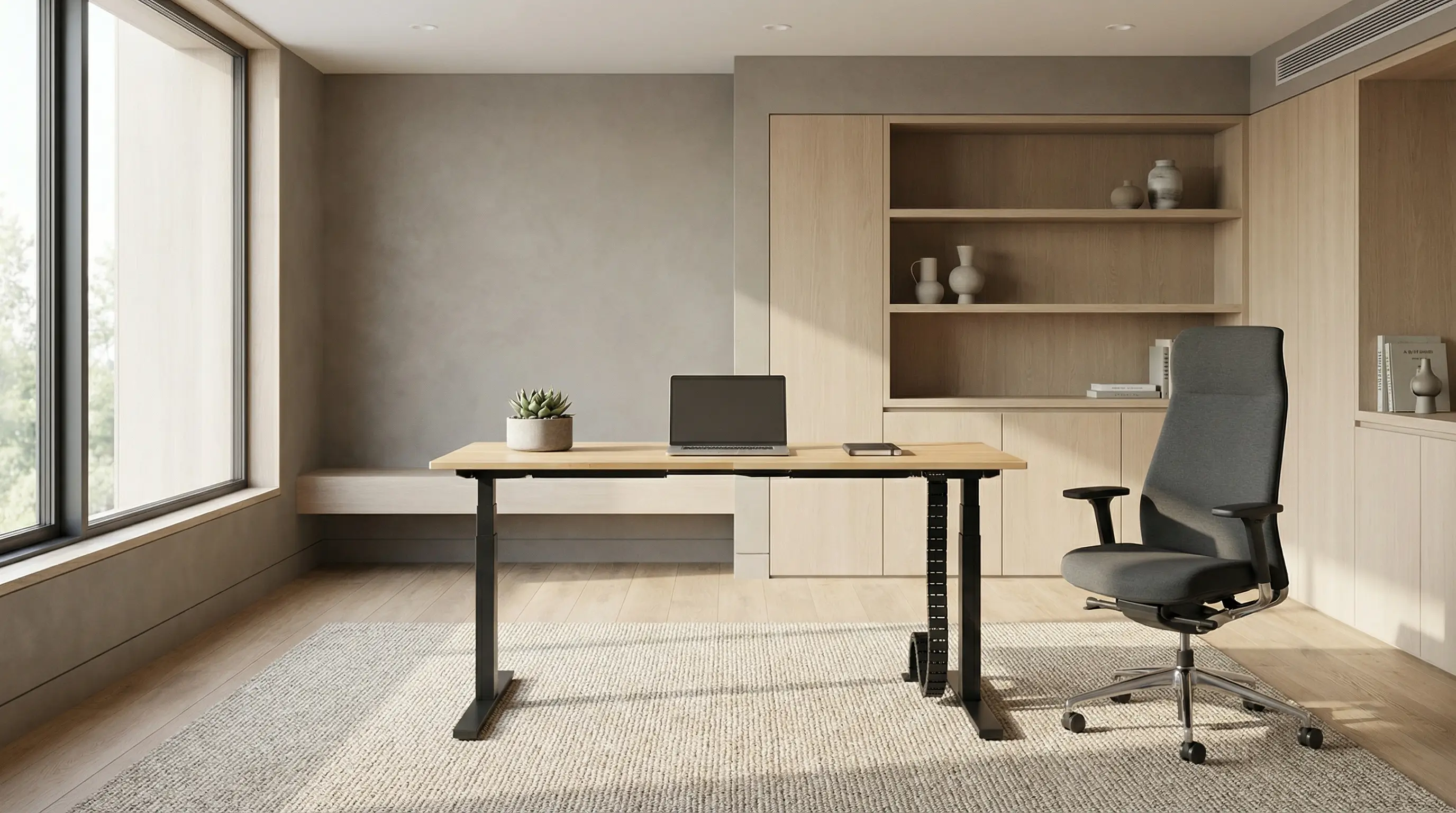 Bureau avec réglage électrique de la hauteur et plateau en bois SLIM