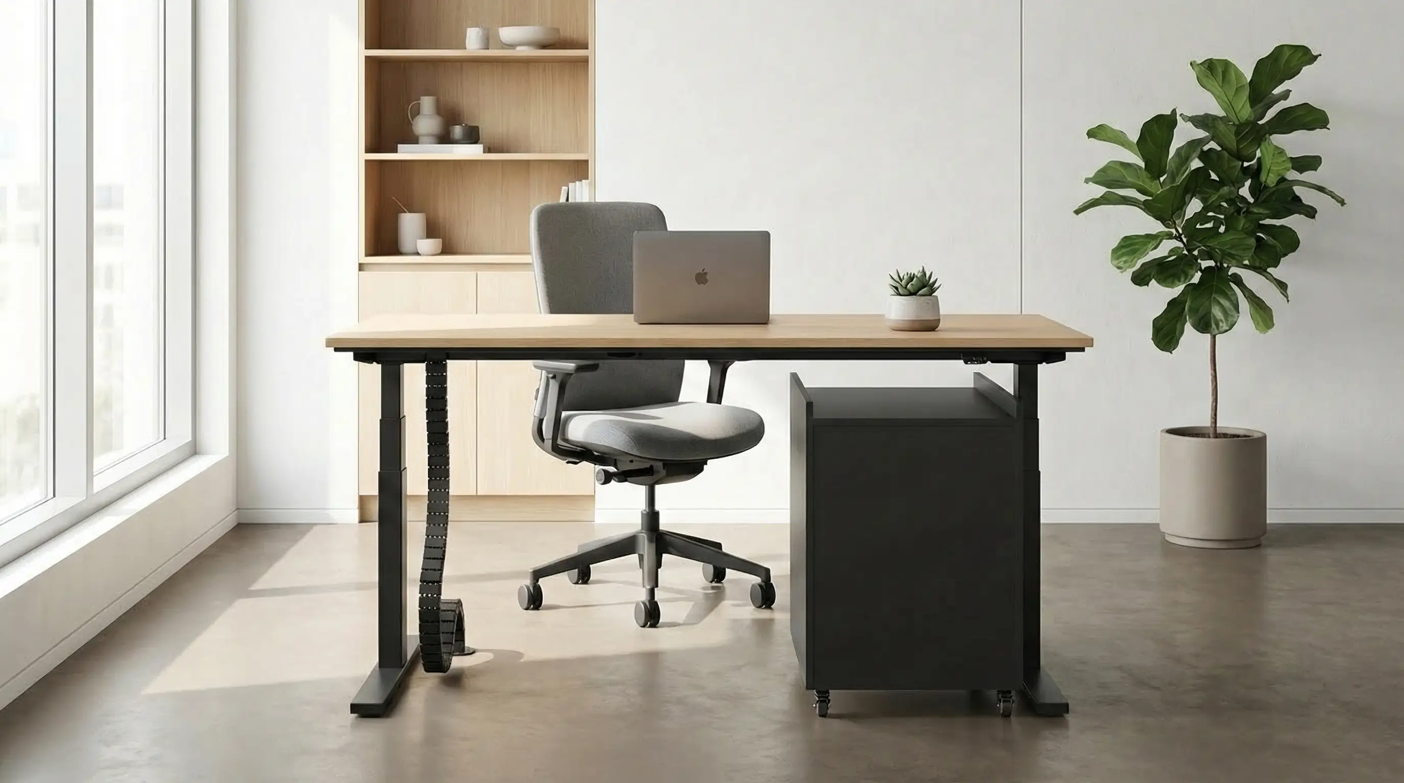 Bureau avec réglage électrique de la hauteur et plateau en bois SLIM