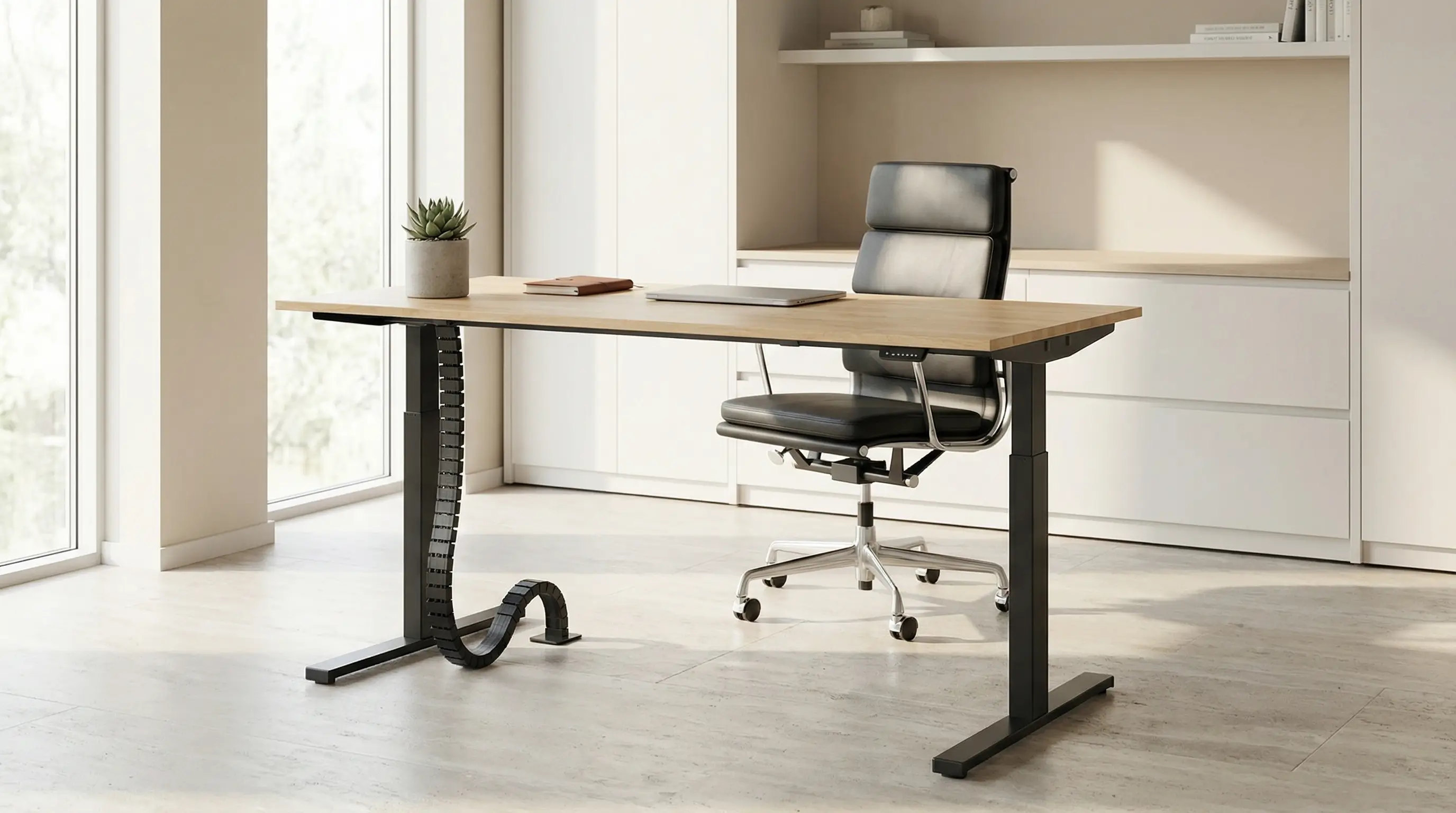 Bureau avec réglage électrique de la hauteur et plateau en bois SLIM