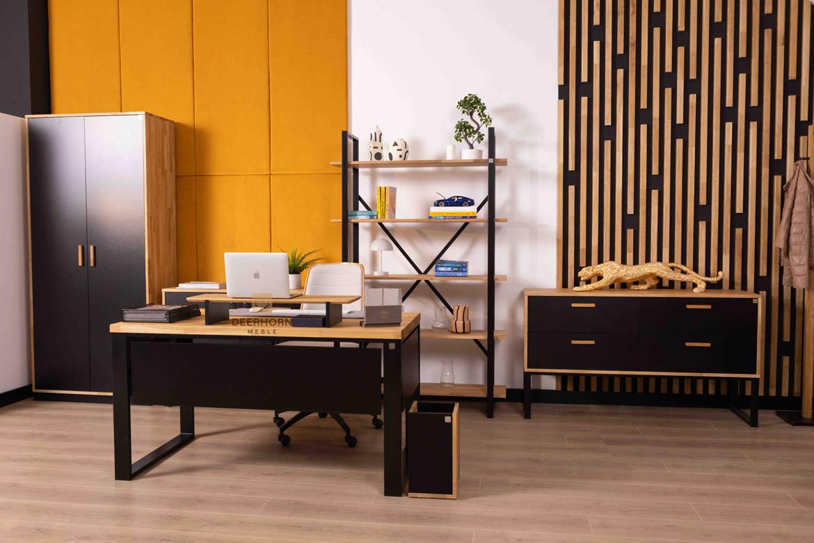 Bureau Loft avec plateau en bois et mélanges