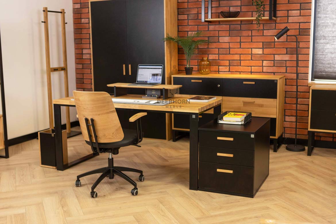 Bureau de travail avec tiroirs. Plateau en chêne et tiroirs en blum