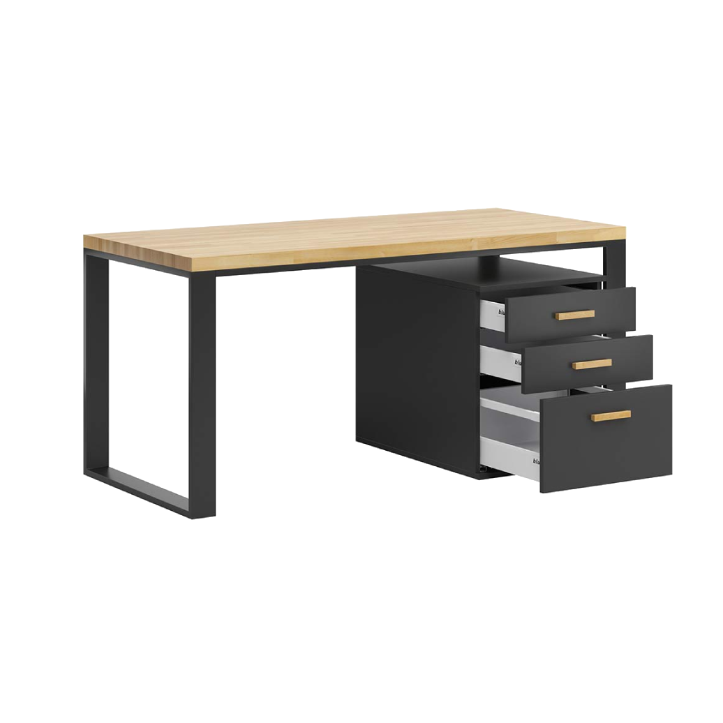 Bureau de travail avec tiroirs. Plateau en chêne et tiroirs en blum