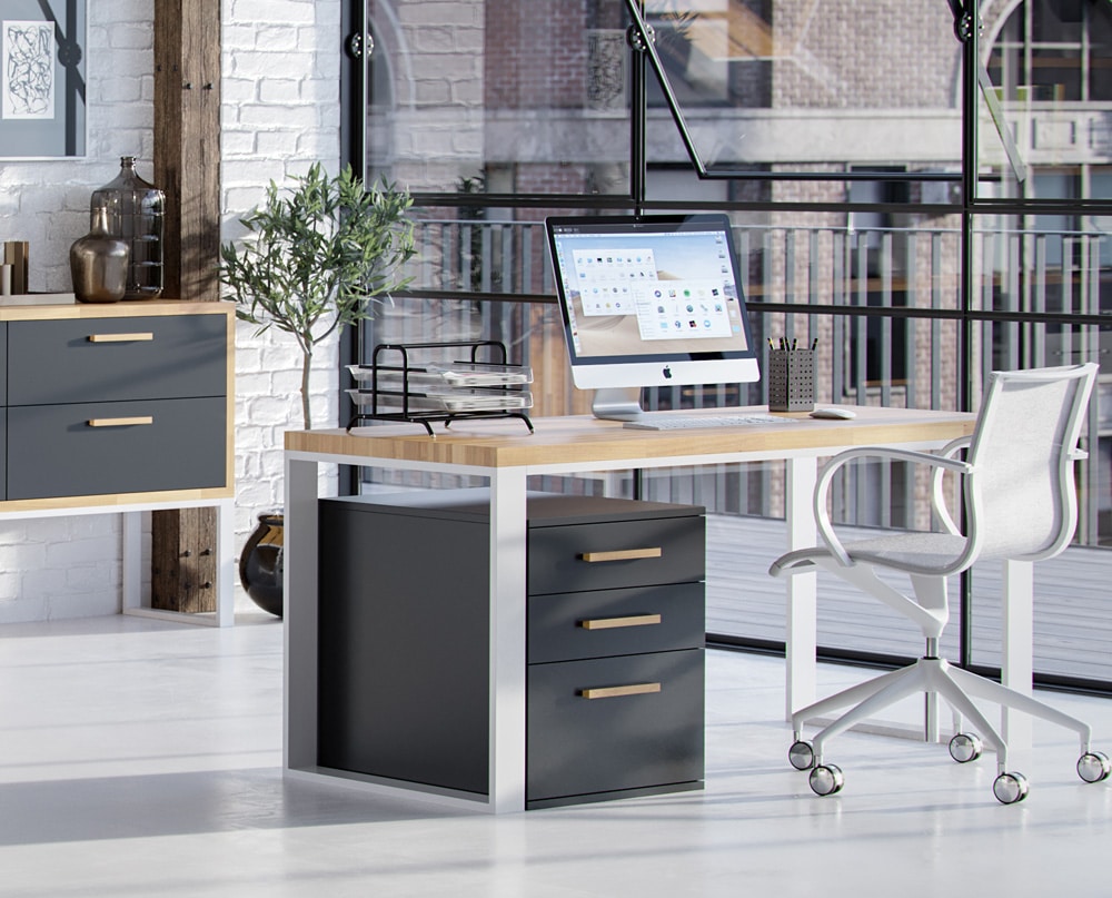 Bureau blanc avec plateau en bois