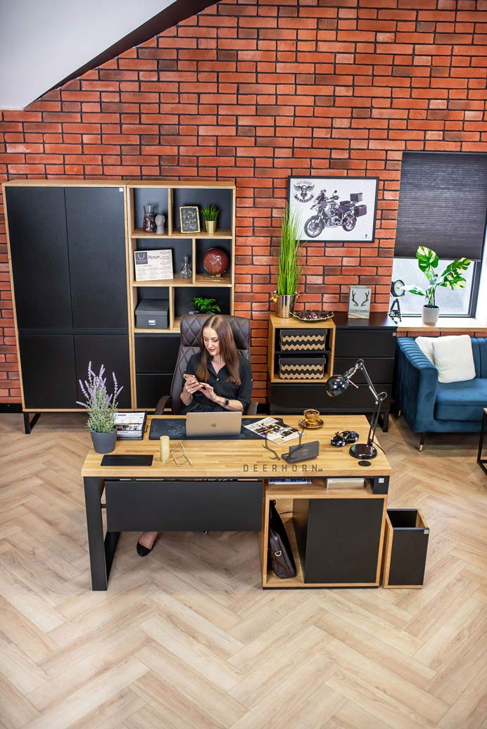 Bureau avec plateau en bois "loft office plus" court