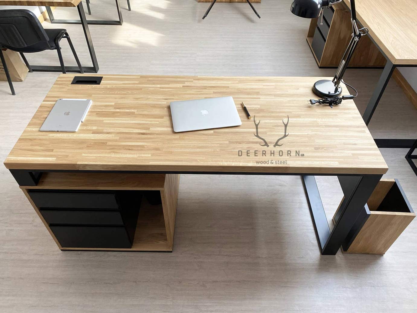 Bureau avec plateau en bois "loft office plus" court