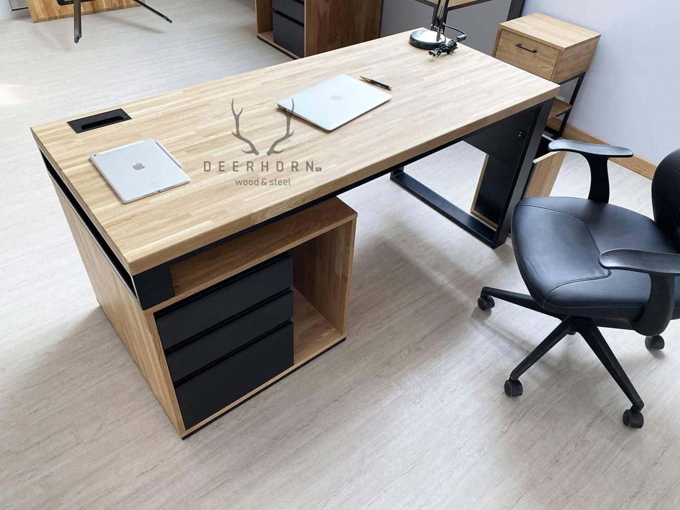 Bureau avec plateau en bois "loft office plus" court