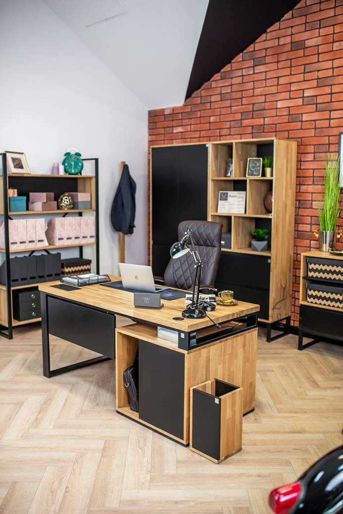 Bureau avec plateau en bois "loft office plus" court