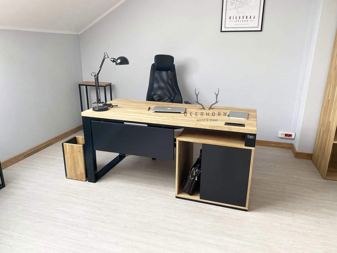 Bureau avec plateau en bois "loft office plus" court