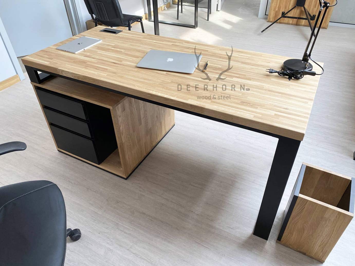 Bureau avec plateau en bois "loft office plus" court