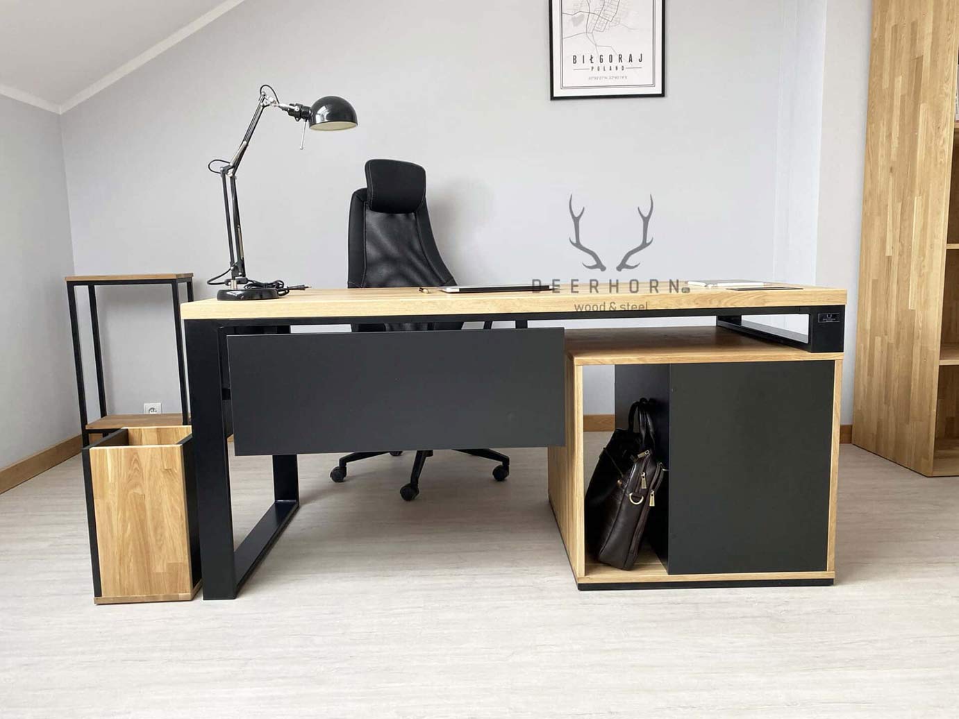 Bureau avec plateau en bois "loft office plus" court