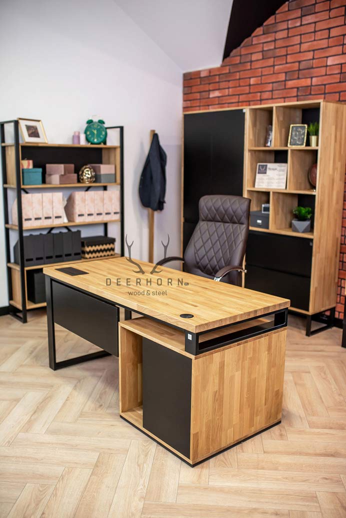 Bureau avec plateau en bois "loft office plus" court