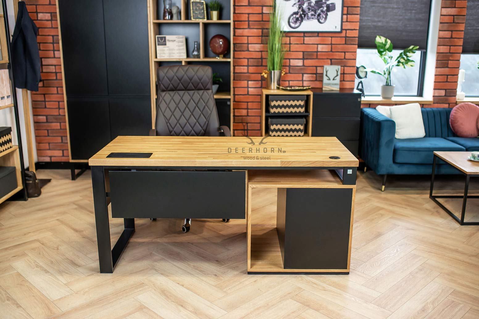 Bureau avec plateau en bois "loft office plus" court