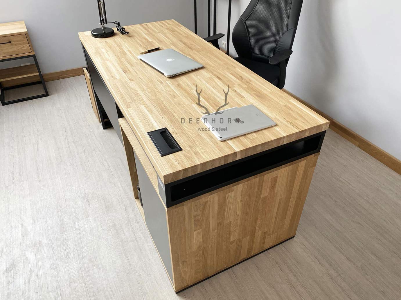 Bureau avec plateau en bois "loft office plus" court