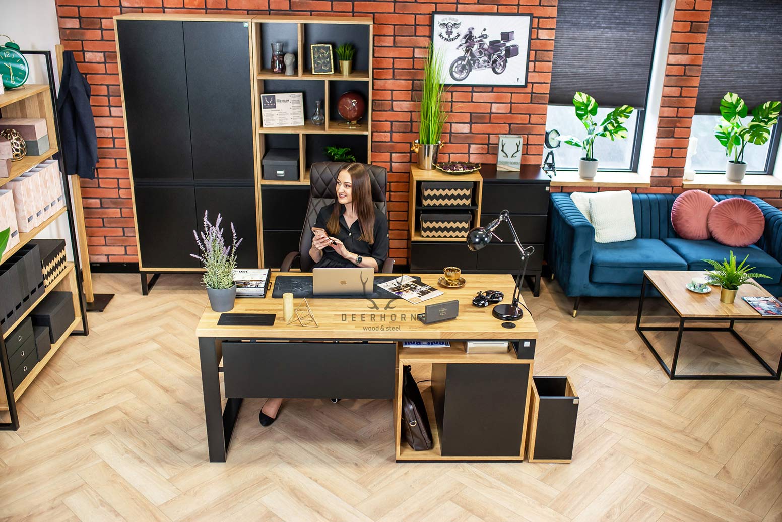Bureau avec plateau en bois "loft office plus" court