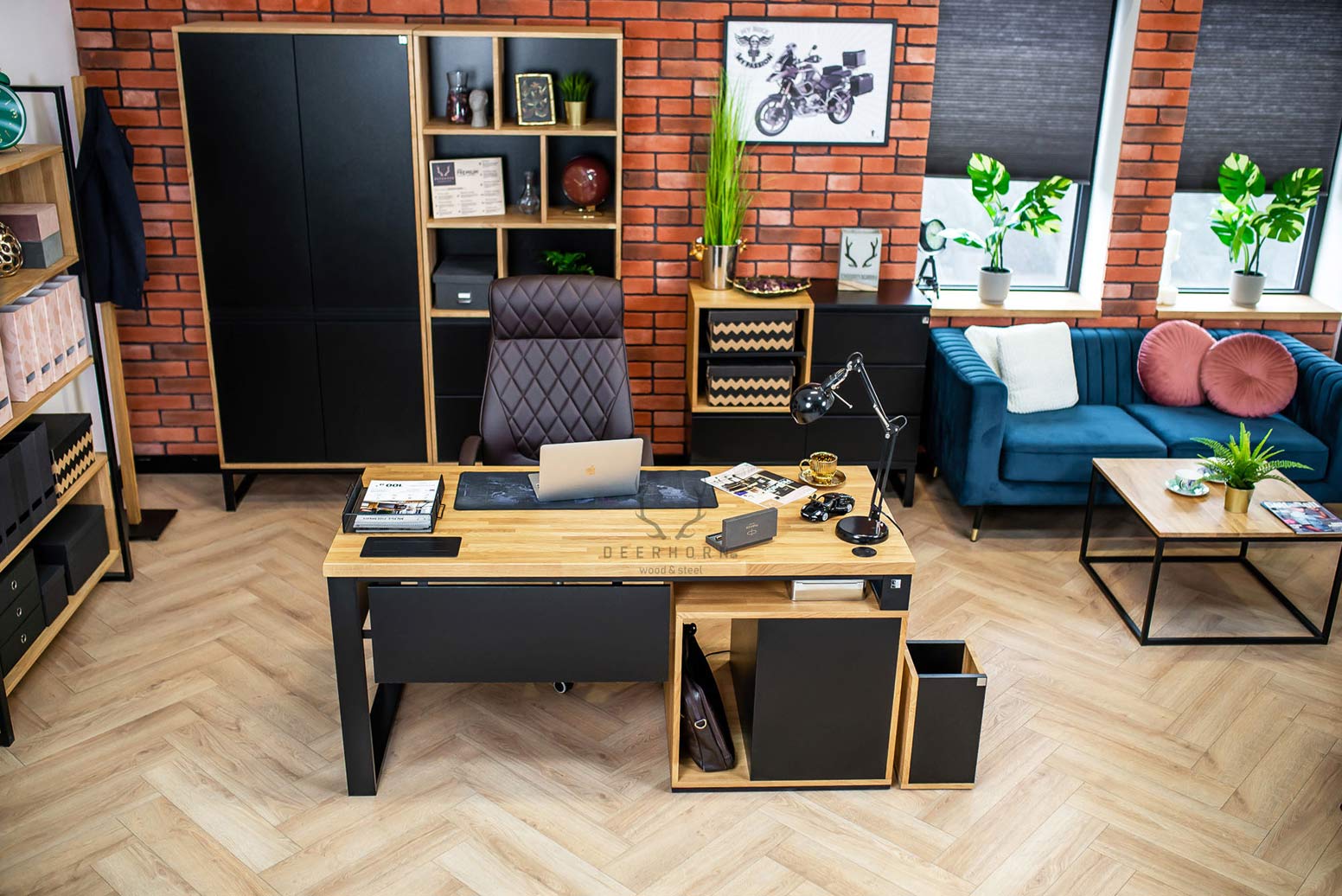 Bureau avec plateau en bois "loft office plus" court