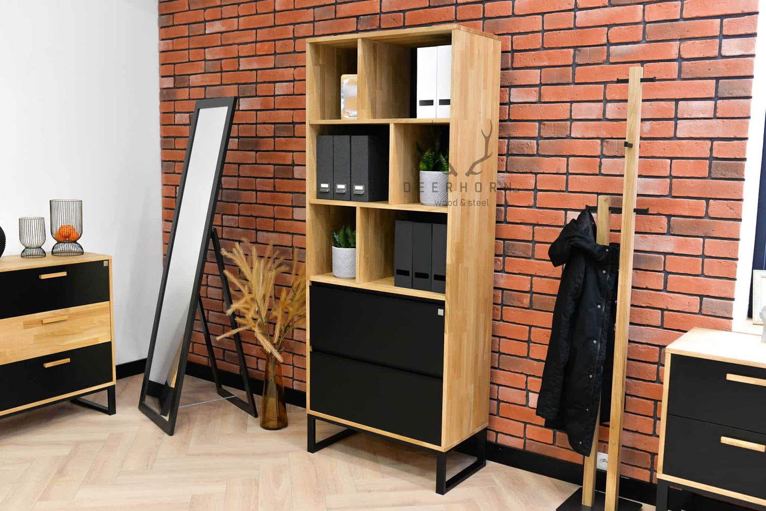 Bibliothèque de bureau avec tiroirs. Bibliothèque pour classeurs ou livres. Bureau Loft plus