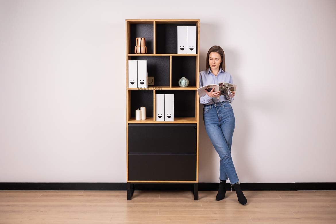 Bibliothèque de bureau avec tiroirs. Bibliothèque pour classeurs ou livres. Bureau Loft plus