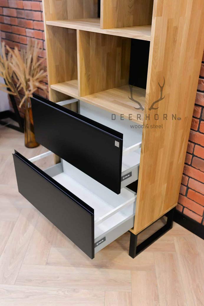 Bibliothèque de bureau avec tiroirs. Bibliothèque pour classeurs ou livres. Bureau Loft plus