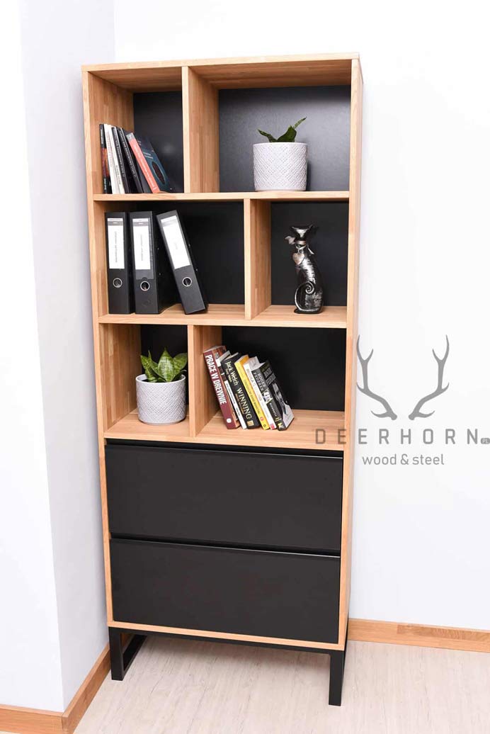 Bibliothèque de bureau avec tiroirs. Bibliothèque pour classeurs ou livres. Bureau Loft plus