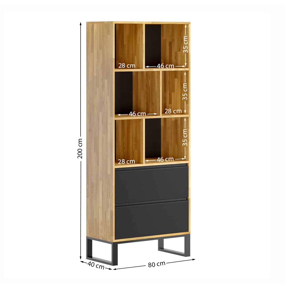 Bibliothèque de bureau avec tiroirs. Bibliothèque pour classeurs ou livres. Bureau Loft plus