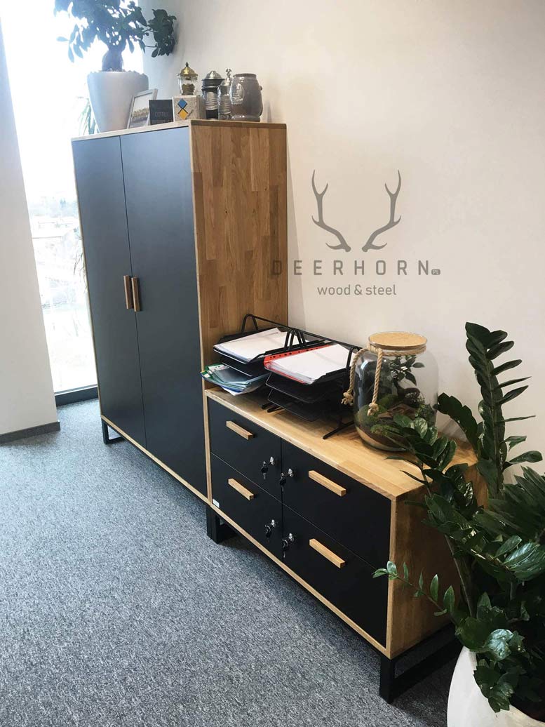 Armoire de bureau pour vêtements et classeurs. Largeur 118cm