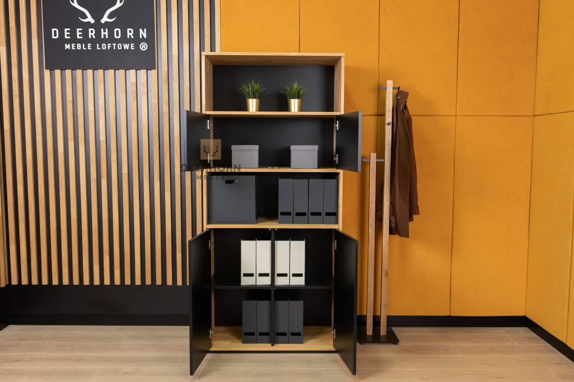 Bibliothèque de bureau moderne noire avec étagères étroites pour bureau de loft