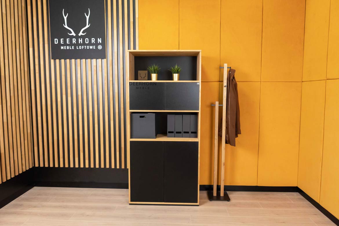 Bibliothèque de bureau moderne noire avec étagères étroites pour bureau de loft