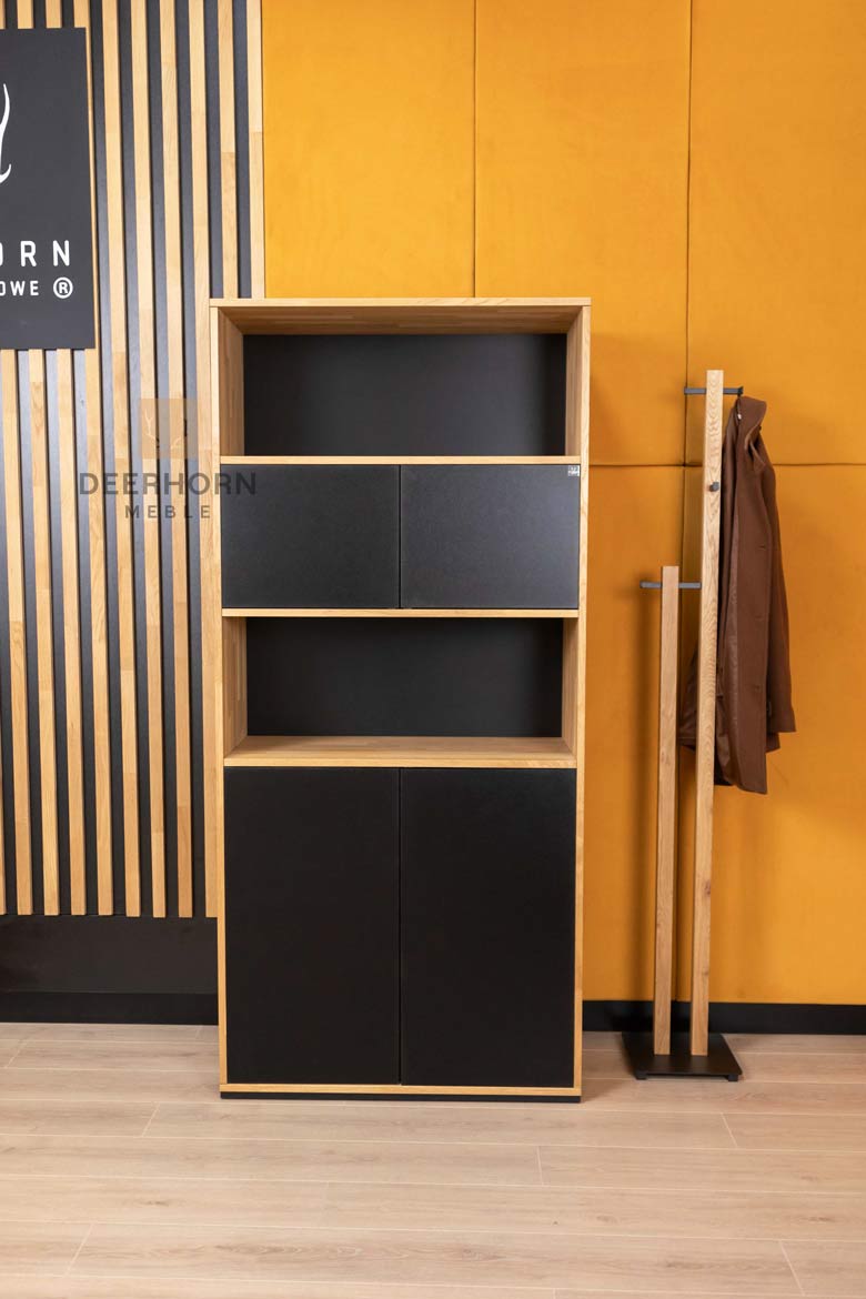 Bibliothèque de bureau moderne noire avec étagères étroites pour bureau de loft