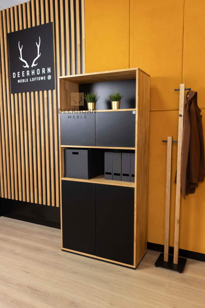 Bibliothèque de bureau moderne noire avec étagères étroites pour bureau de loft