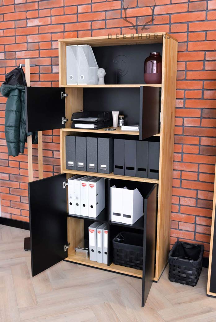 Bibliothèque de bureau moderne noire avec étagères étroites pour bureau de loft