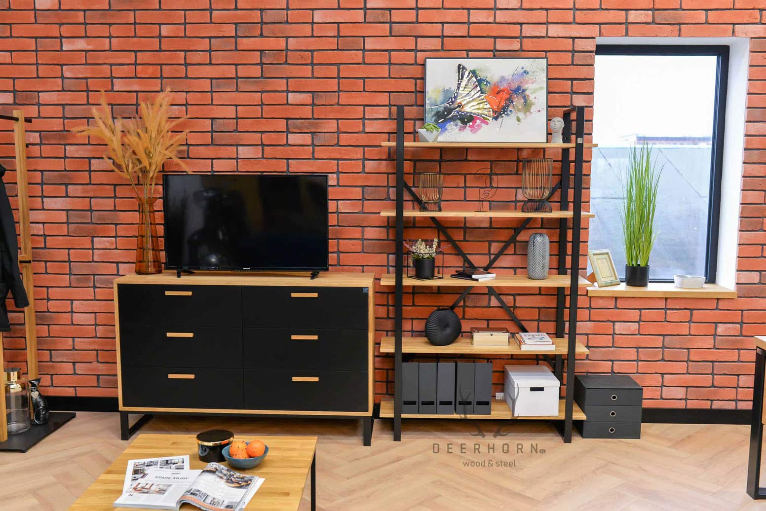 Commode en bois et métal de style industriel et loft. Largeur 140cm