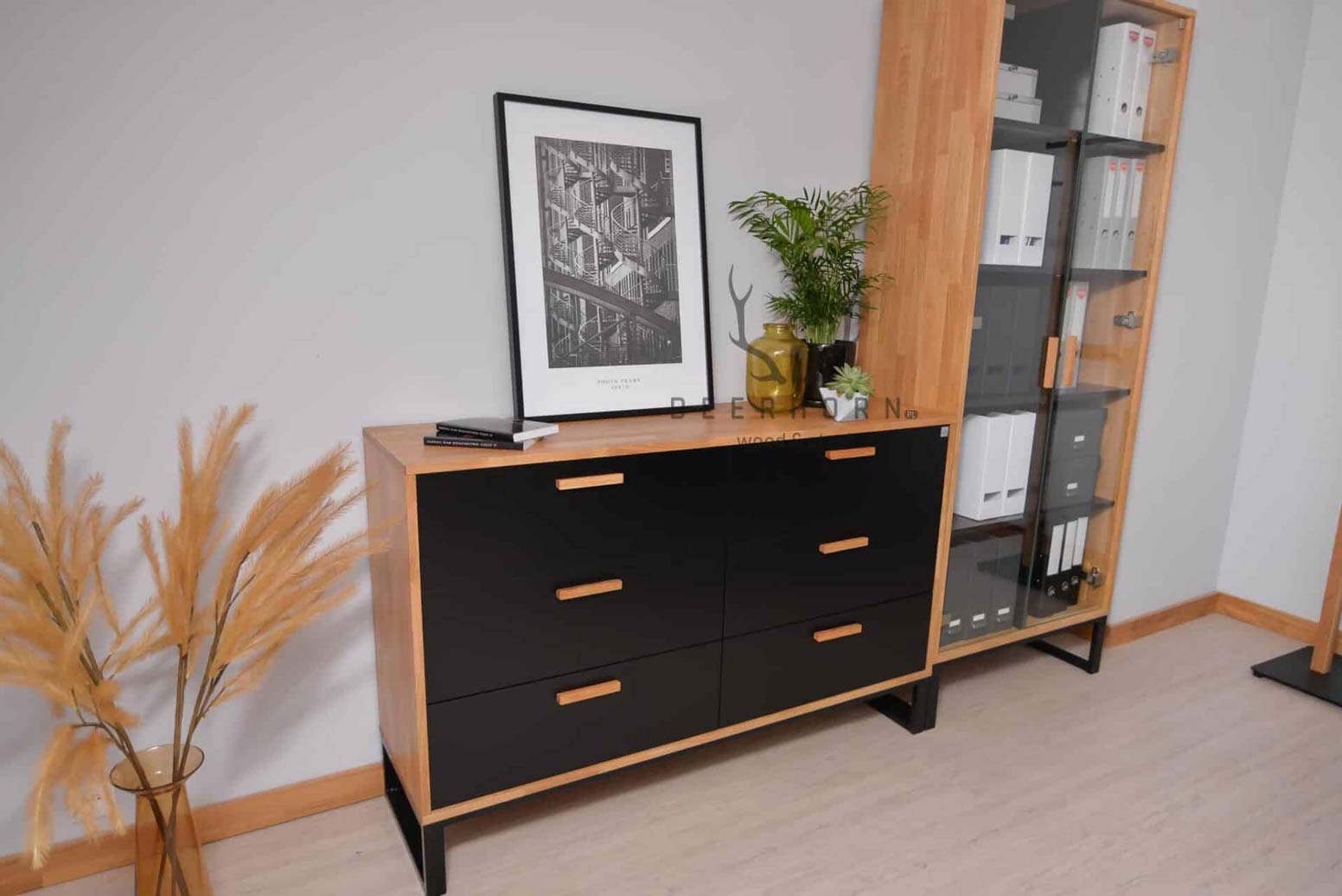 Commode en bois et métal de style industriel et loft. Largeur 140cm