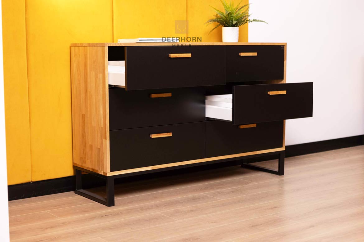 Commode en bois et métal de style industriel et loft. Largeur 140cm