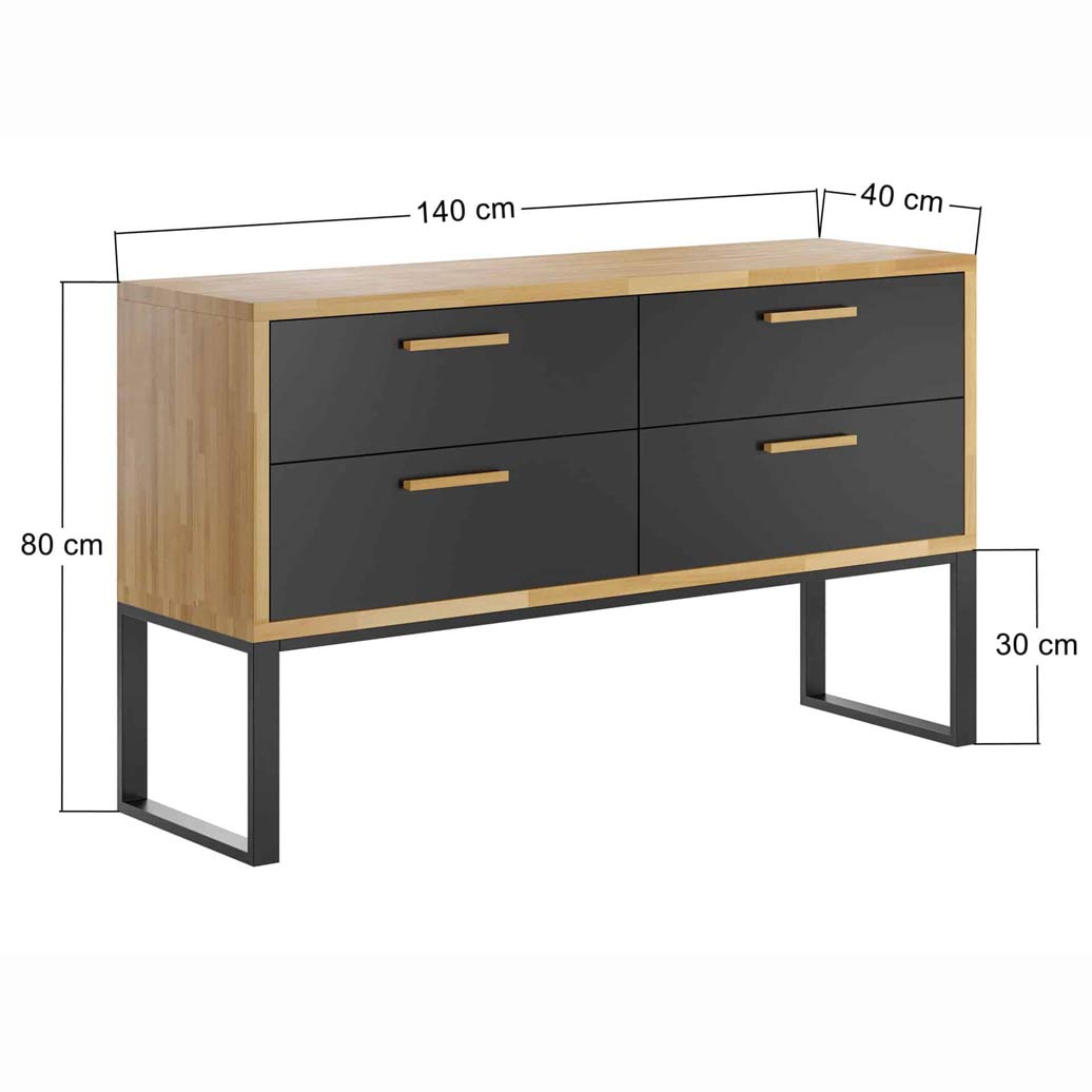 Une commode pour le bureau ou l'étude. Style moderne, loft. Noir. 140 cm de large.