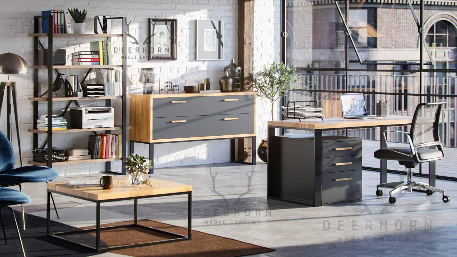 Une commode pour le bureau ou l'étude. Style moderne, loft. Noir. 140 cm de large.