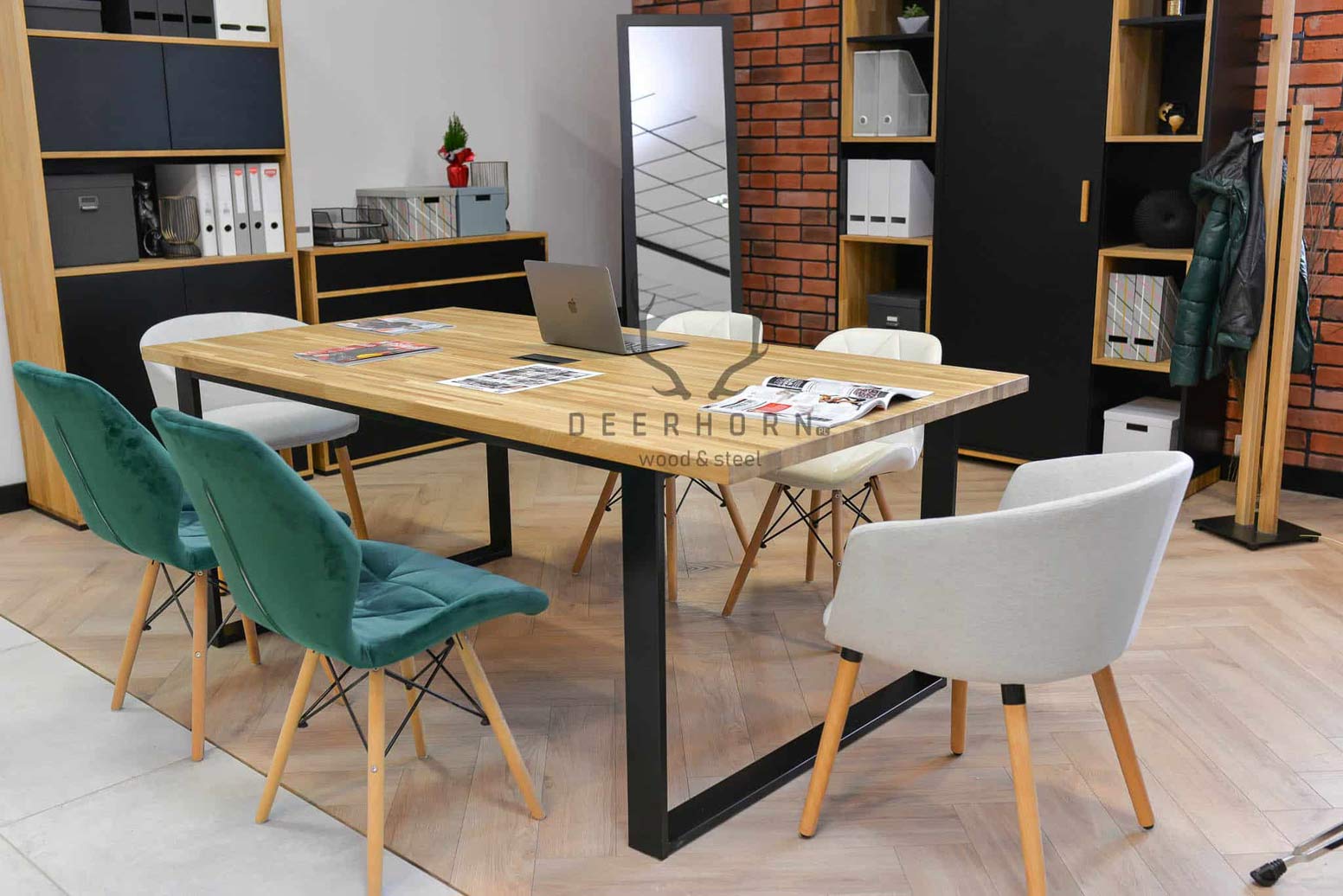 Table de conférence avec plateau en bois 200x100cm avec trou pour câble